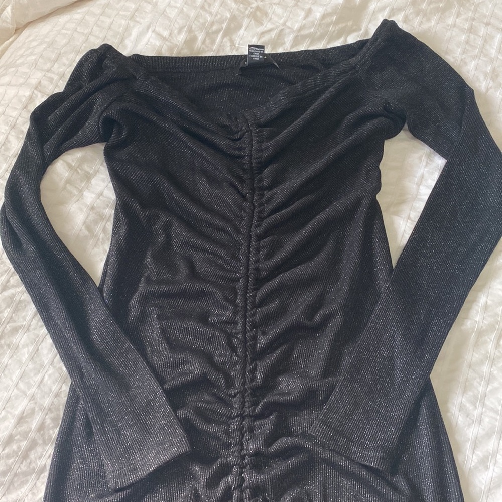 FOREVER 21+ Off Shoulder Longsleeve Black Dress with Silver Sparkle